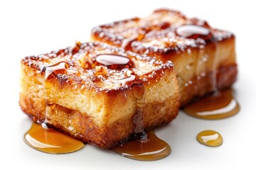 Two slices of french toast with maple syrup
