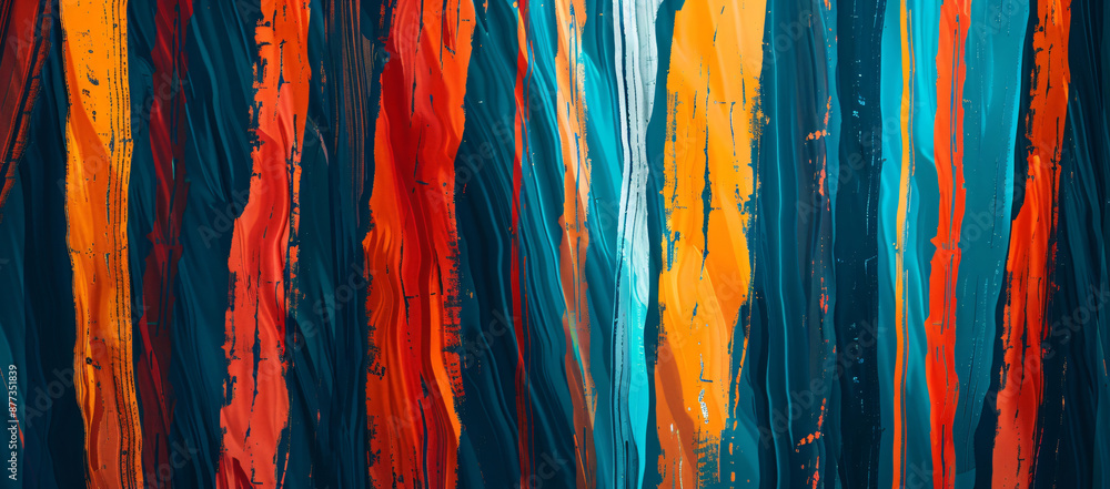 Poster abstract red, blue and orange background with vertical lines of different shades of color. the patte