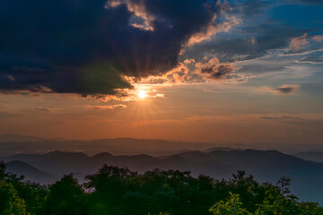 Aerial Shot of Appalachian Mountains at Sunset