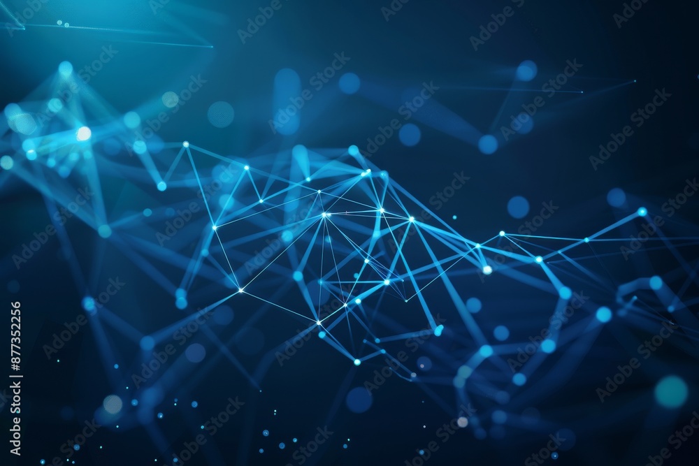 Poster Concept of Network, internet communication, 3D rendering, futuristic shape of technological connection, blue dot network with abstract background