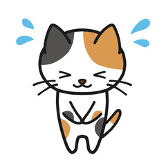 焦りながらお辞儀する三毛猫