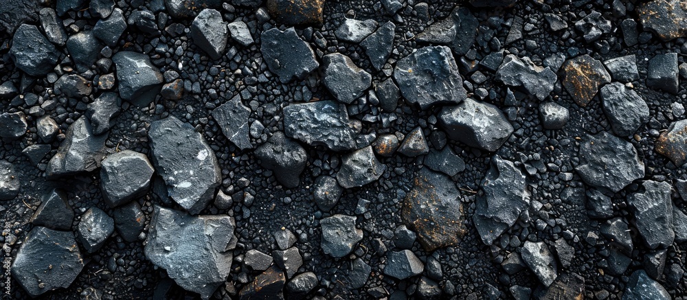 Poster the rough surface of asphalt with sizable rocks with a textured appearance perfect for a copy space 