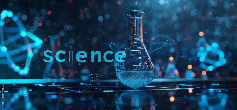 Poster abstract futuristic low-poly science concept with beaker and digital elements