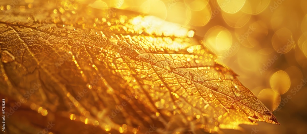 Poster bright golden leaf with a shiny texture on a copy space image