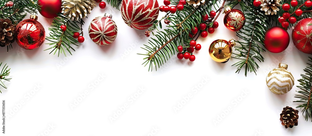 Aufkleber White isolated background with space for text adorned with Christmas decorations. Copy space image. Place for adding text and design