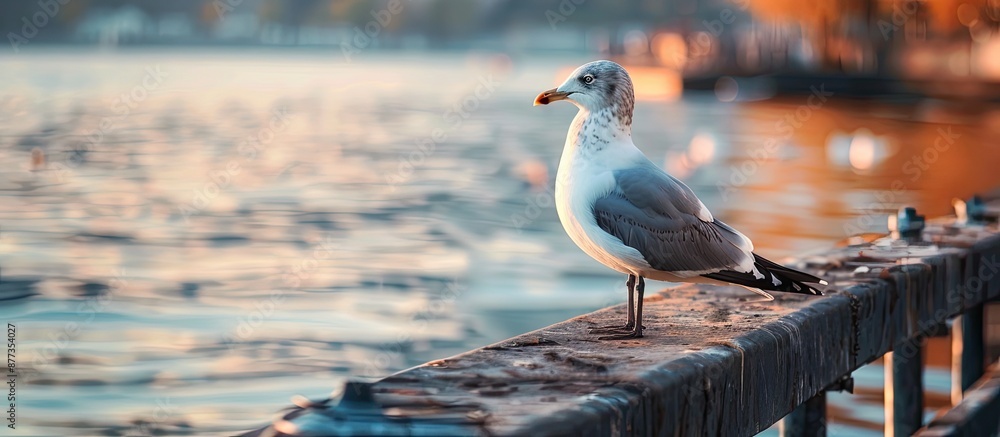 Aufkleber a close up image of a seagull sitting on a dock with copy space image