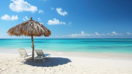 The beach with umbrella.