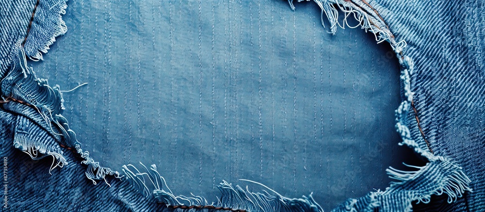Aufkleber background image showing a torn denim pocket in a blue shade with ample copy space image