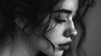 A Close-Up Portrait of a Woman's Face with Eyes Closed