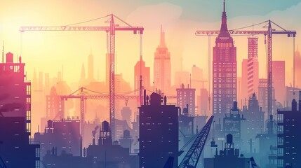 Fototapeta premium Silhouetted Cityscape Under a Sunset Sky