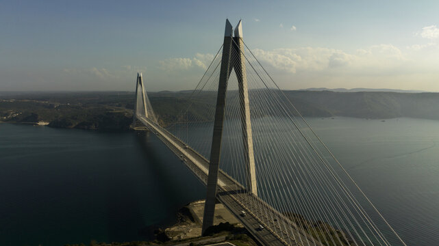 Aerial Yavuz Sultan Selim Bridge in Istanbul, Turkey. 3rd Bosphorus Bridge and Northern Marmara Motorway