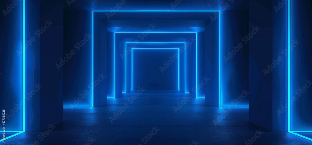 Poster the design is of a dark, empty, reflective space with lots of ice blue glowing lights and an empty s