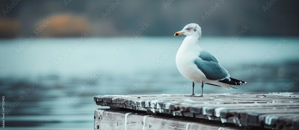 Aufkleber a close up image of a seagull sitting on a dock with copy space image