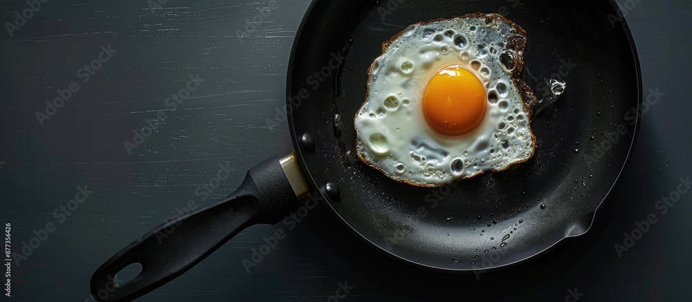 Poster breakfast scene with a fried egg on a frying pan with copy space image