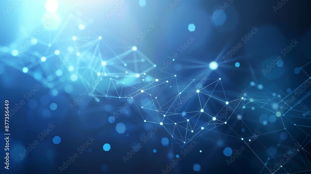 Poster three-dimensional rendering of abstract digital network connections on blue backgrounds