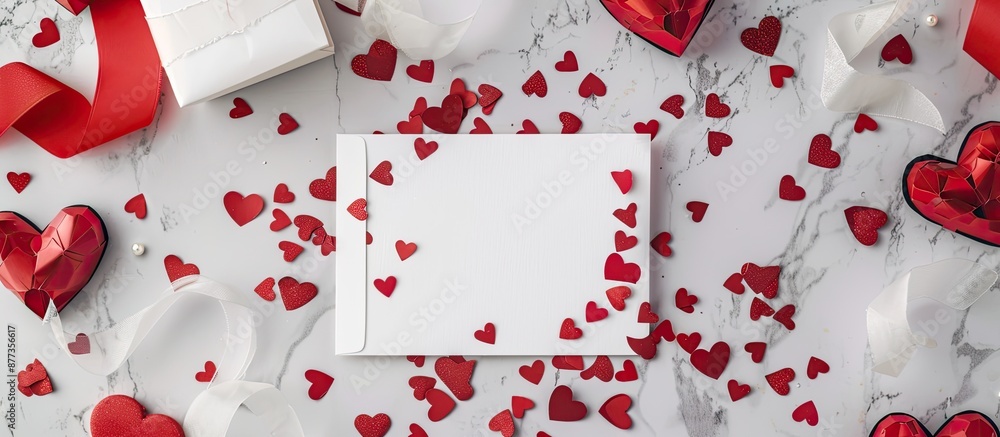 Poster create an attractive valentine s day or wedding themed mockup showcasing a blank card paper hearts c
