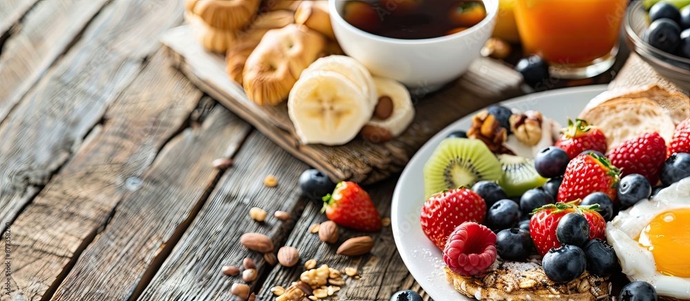 Poster concept of a nutritious breakfast emphasizing good health featuring a close up copy space image