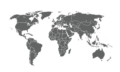 Obraz premium World map isolated on white background. for website layouts, background, education, precise, customizable, Travel worldwide, map silhouette backdrop, earth geography, political, reports.