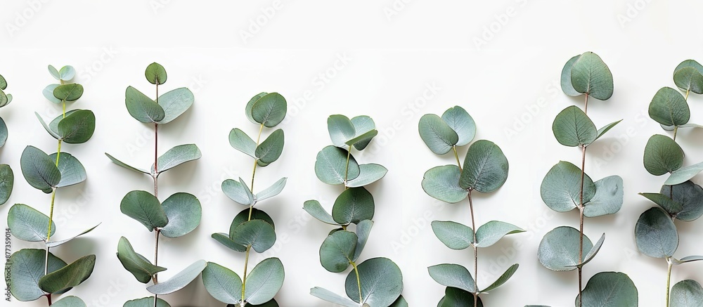 Poster paper background covered with eucalyptus leaves creating a serene copy space image