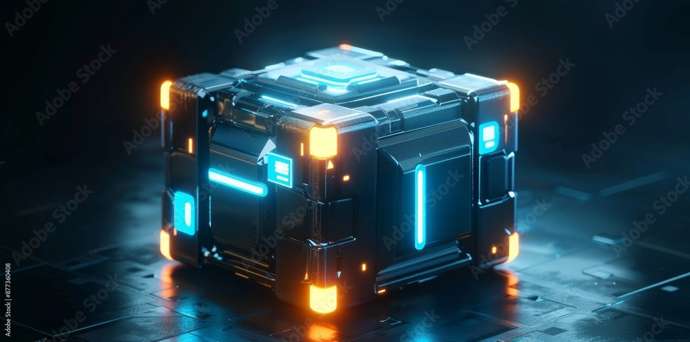 Aufkleber three-dimensional illustration of abstract sci-fi block cube.