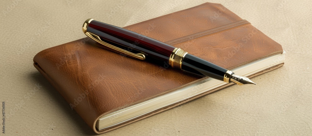 Poster a notebook along with a pen displayed leaving a blank area for additional content or design in the p