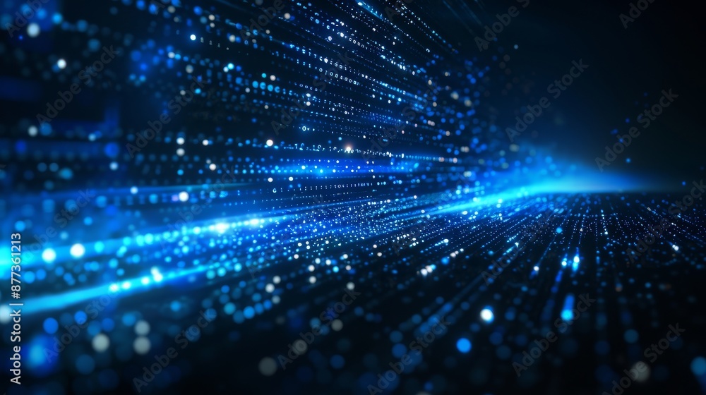 Poster particles and digital data network connections in digital cyberspace.