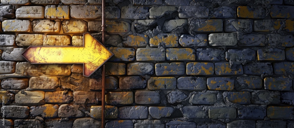 Poster a yellow arrow pointing to a light on a brick wall symbolizes a path to future success guiding decis
