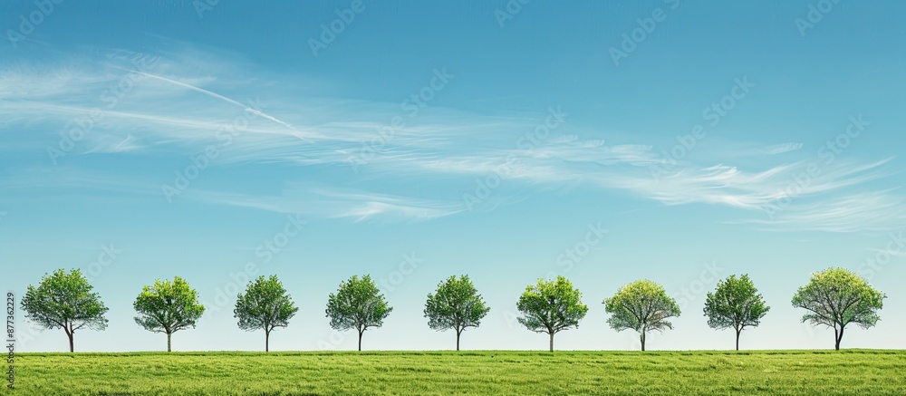 Poster beautiful row of trees set against a backdrop of a serene blue sky creating a picturesque landscape 
