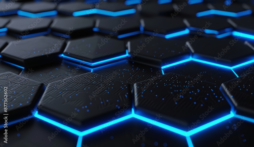 Aufkleber in black and honeycomb hexagon patterns, there is an abstract surface with a futuristic look