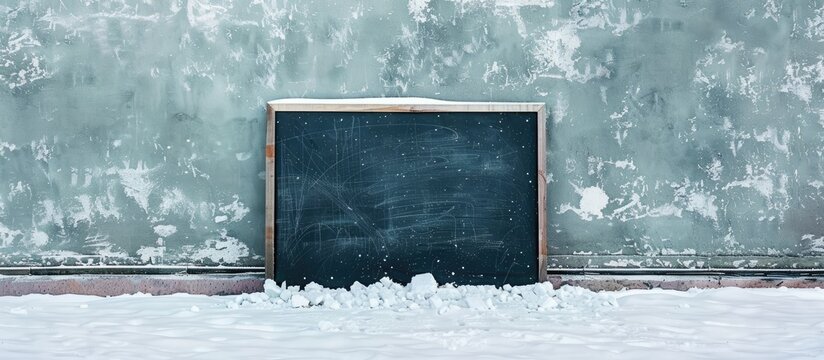 A profound image on a black chalkboard symbolizes the essence of patience as a formidable source of power surrounded by serene white snow conveying a business message of resilience and strength Inclu
