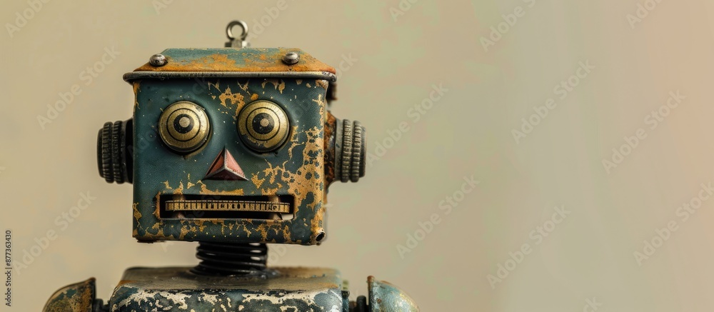 Poster antique tin robot with intricate details ideal for a copy space image