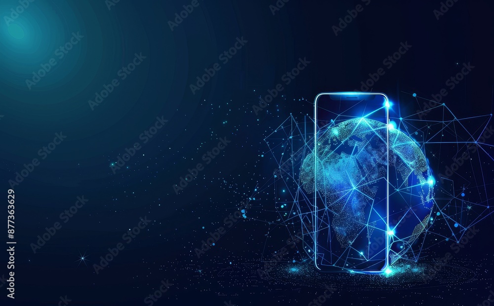 Poster an abstract design pattern of global polygons in digital technology