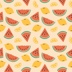 Hand drawn summer pattern, seamless pattern for fabric, textiles, wrapping paper, cover, banner, interior decor. Vector