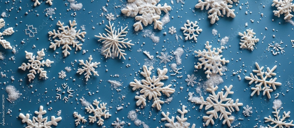 Poster overhead flat lay of a christmas snowflake pattern showcasing a copy space image