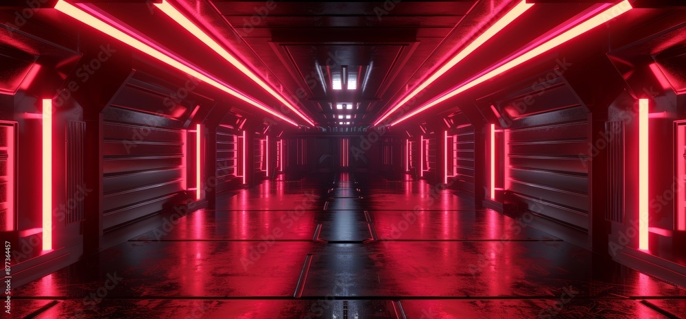 Poster detailed 3d rendering of a futuristic neon sci-fi cyber stage with glowing wings and a hall empty of