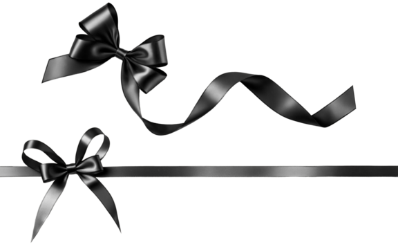black ribbon bows on a transparent background