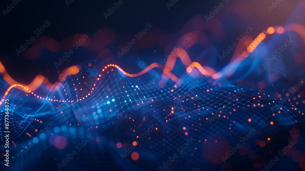 Aufkleber visualization of data threads in digital business analytics, perspective view of monitor screen