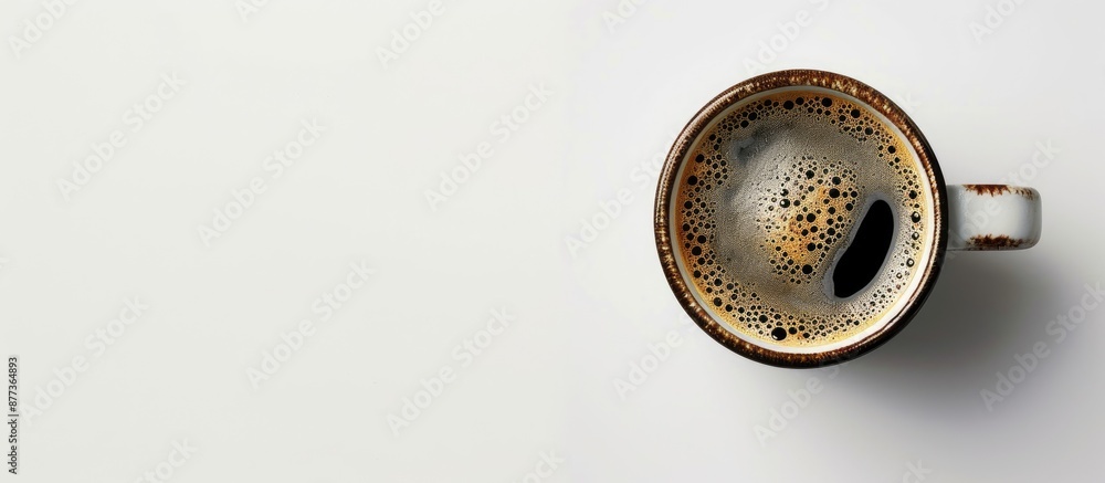 Poster top view coffee cup on isolated background with copy space image