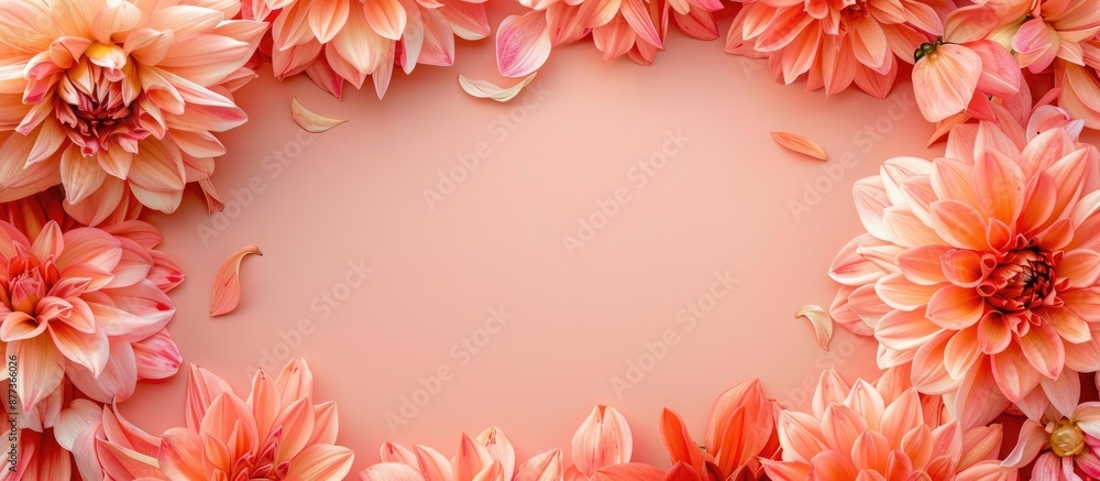 Aufkleber coral backdrop featuring a frame crafted from dahlia blooms embodying a spring motif with room for t