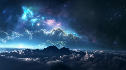 Fototapeta premium A beautiful night sky with a mountain range in the background