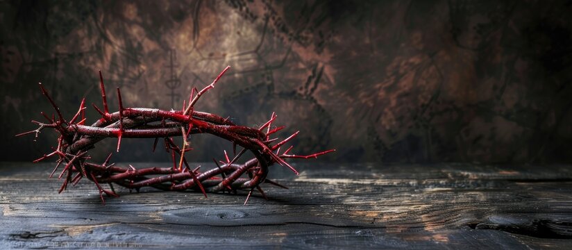 Religious themes including Holy Week and Good Friday symbols like a crown of thorns are depicted in a copy space image - Powered by Adobe
