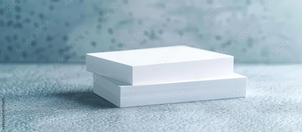Poster business cards stacked on paper background for branding identity with copy space image