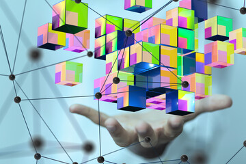 Neural network 3D illustration. Big data and cybersecurity