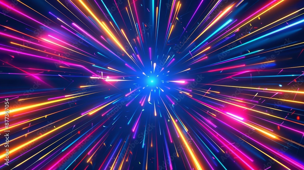 Poster in a galaxy speed warp tunnel, a blue particle light ray is moving in a dynamic motion background us