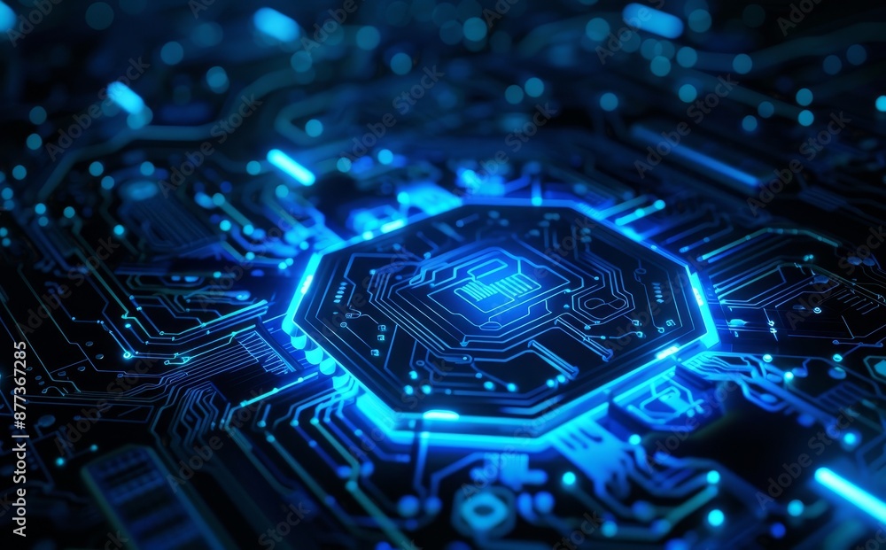 Poster technology innovation concept background with abstract hexagonal circuit pattern