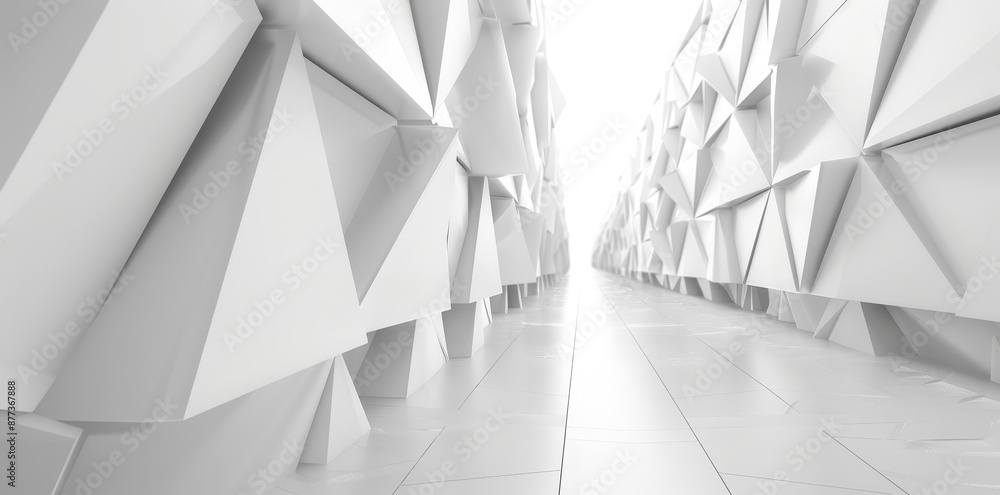 Poster modern futuristic white background with abstract triangle tunnel and light. sci-fi corridor concept.