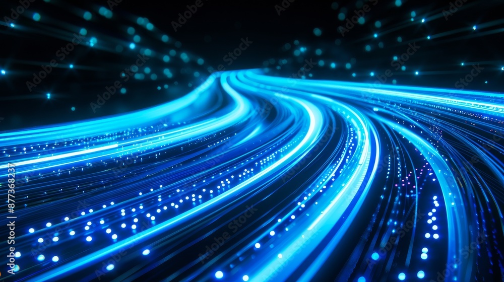 Poster an abstract digital flow in technology background. colorful light trails animated with bright partic