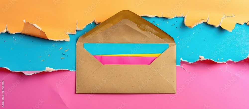 Poster envelope with visible copy space on colorful background emphasizing concept of greetings and blank s