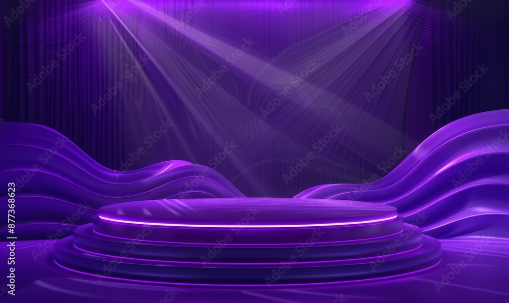 Aufkleber an awesome sci-fi podium with a pink glowing neon background. conceptual art for technology and obje