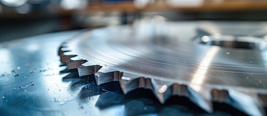 Detailed view of a circular saw blade with blank space for text or graphics. Copy space image. Place for adding text and design